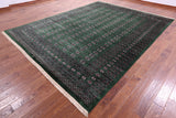 Green Signed Bokhara Handmade Wool Rug - 9' 3" X 12' 1" - Golden Nile