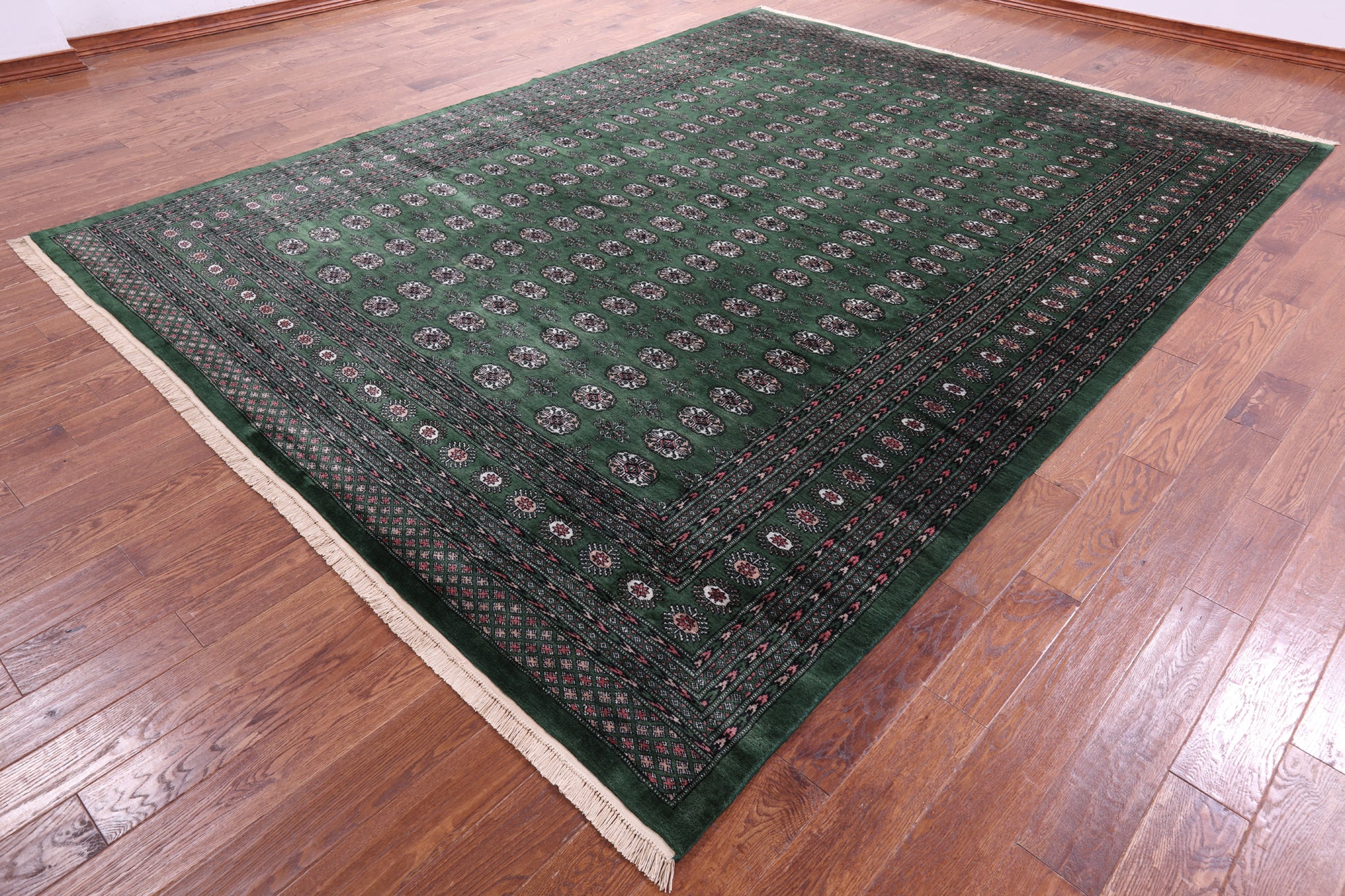 Green Signed Bokhara Handmade Wool Rug - 9' 3" X 12' 1" - Golden Nile