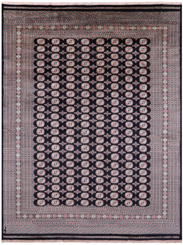 Black Bokhara Handmade Wool Rug - 9' 1