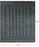 Green Signed Bokhara Handmade Wool Rug - 8' 6" X 10' 0" - Golden Nile
