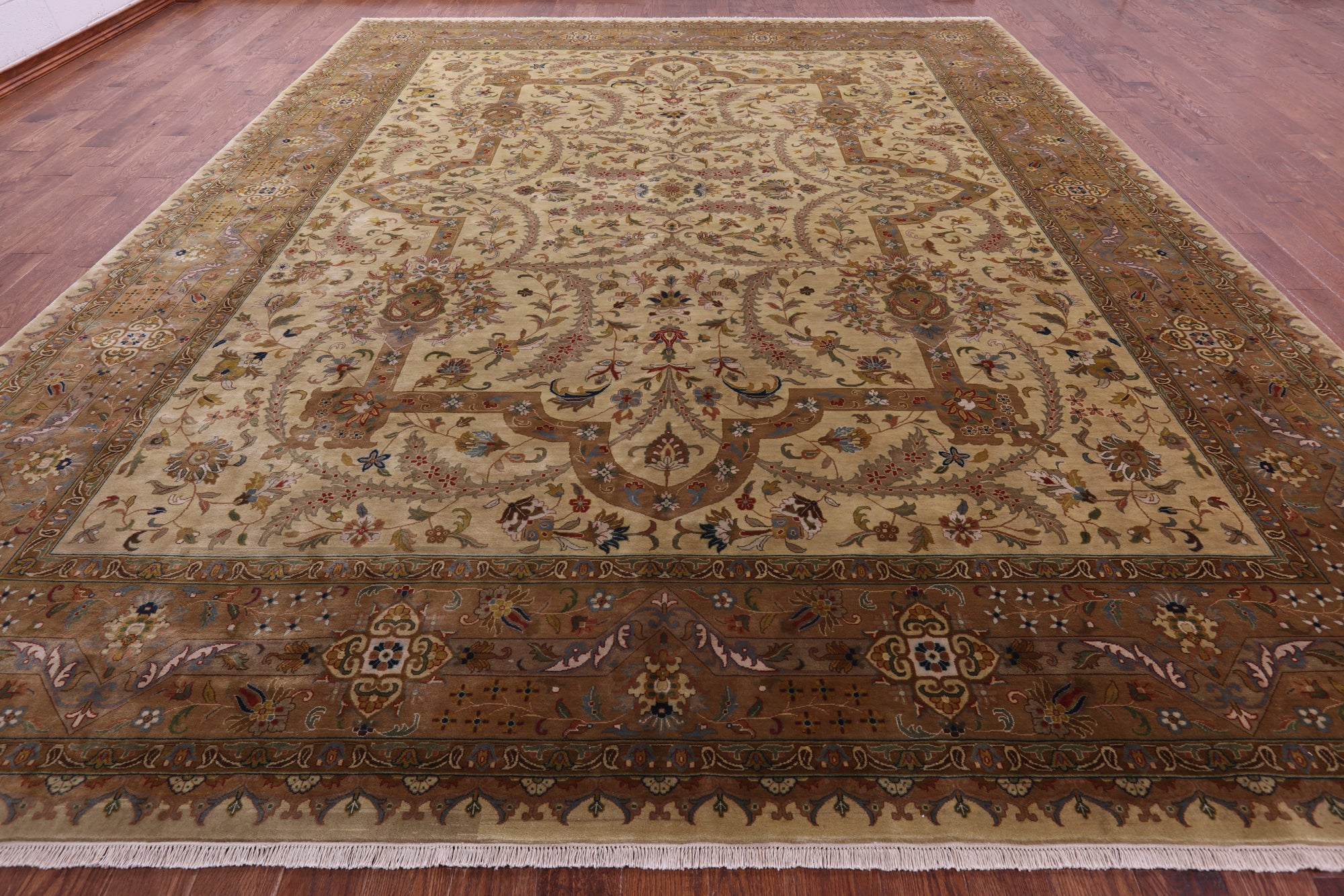 Ivory Persian Tabriz Handmade Wool Rug - 11' 10" X 15' 0" - Golden Nile