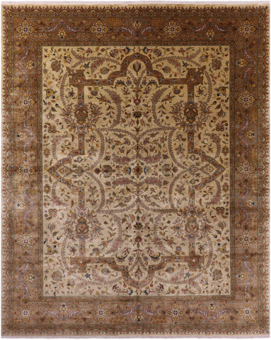 Ivory Persian Tabriz Handmade Wool Rug - 11' 10