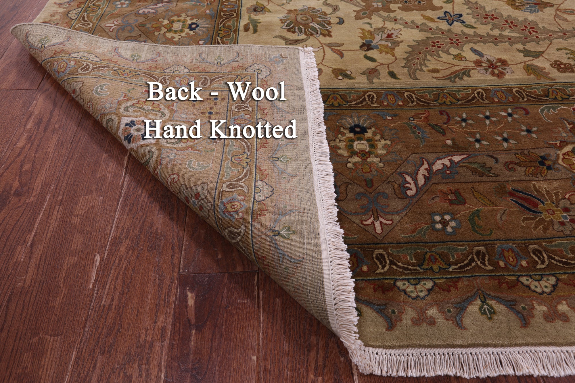 Ivory Persian Tabriz Handmade Wool Rug - 11' 10" X 15' 0" - Golden Nile