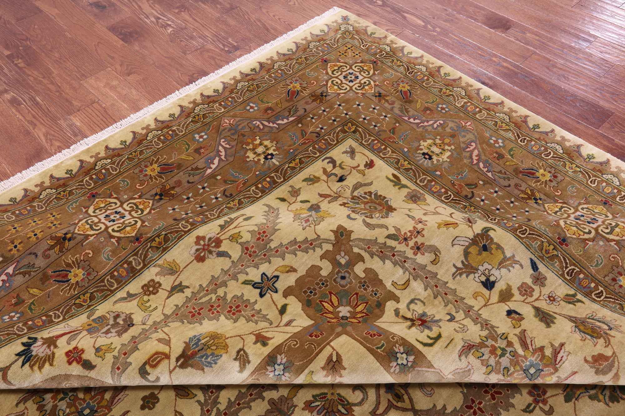 Ivory Persian Tabriz Handmade Wool Rug - 11' 10" X 15' 0" - Golden Nile