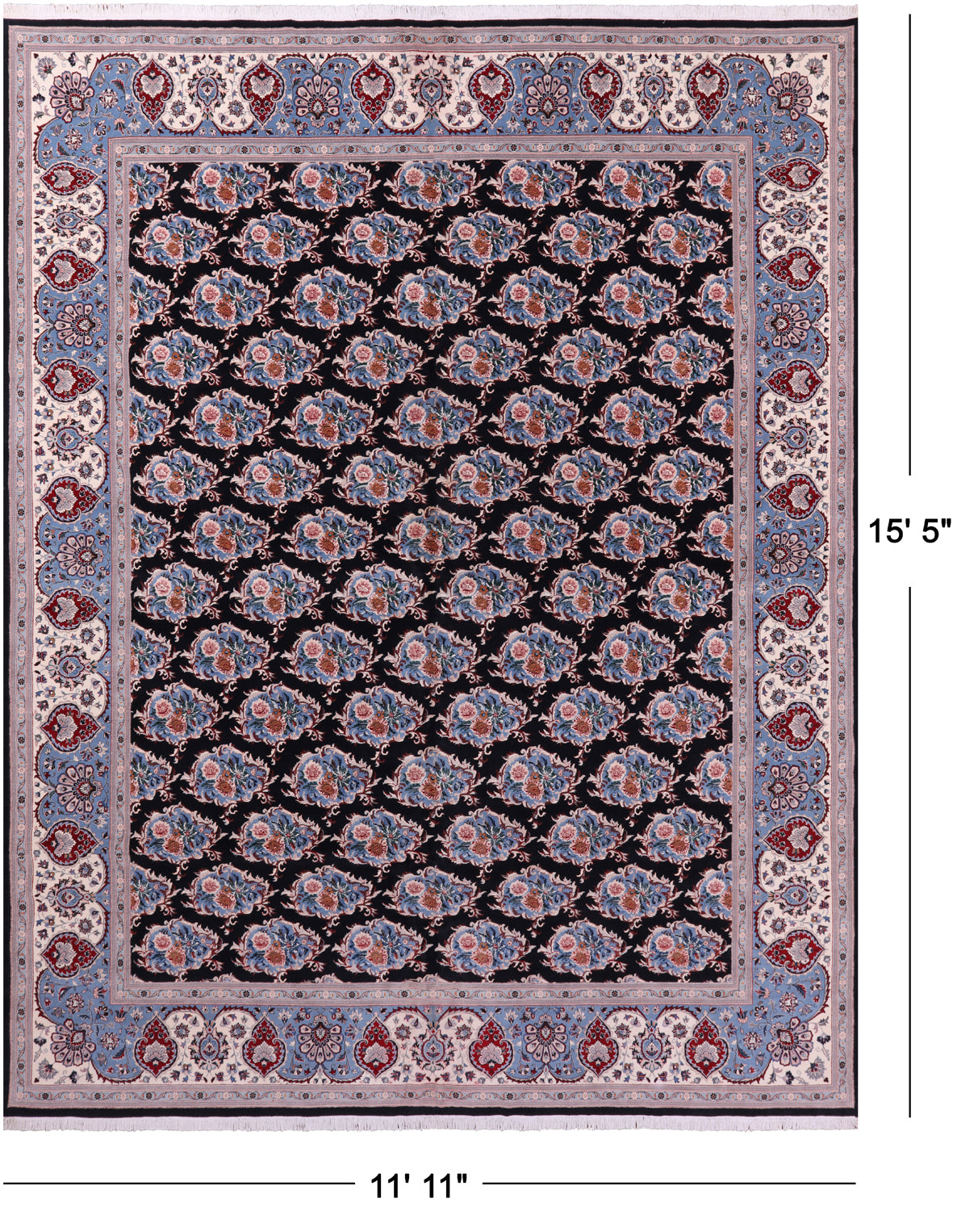 Black Persian Tabriz Handmade Wool Rug - 11' 11" X 15' 5" - Golden Nile