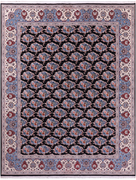 Black Persian Tabriz Handmade Wool Rug - 11' 11" X 15' 5" - Golden Nile