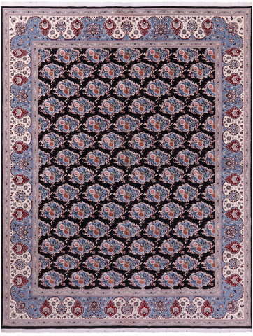 Black Persian Tabriz Handmade Wool Rug - 11' 11