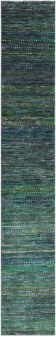 Green Savannah Grass Hand Knotted Wool & Silk Runner Rug - 1' 3