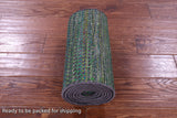 Green Savannah Grass Hand Knotted Wool & Silk Runner Rug - 1' 3" X 8' 1" - Golden Nile