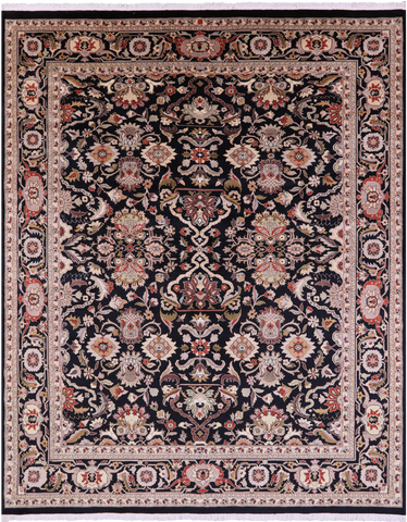 Black Persian Tabriz Handmade Wool Rug - 8' 2