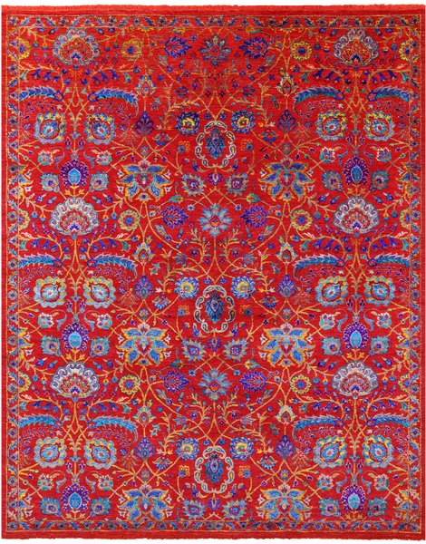 Red Persian Tabriz Handmade Wool & Silk Rug - 8' 2" X 10' 2" - Golden Nile