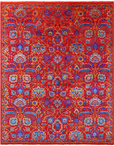 Red Persian Tabriz Handmade Wool & Silk Rug - 8' 2