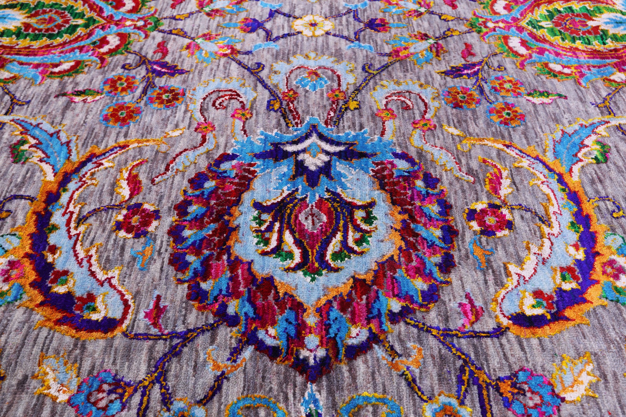 Grey Persian Tabriz Hand Knotted Wool & Silk Rug - 8' 1" X 10' 2" - Golden Nile
