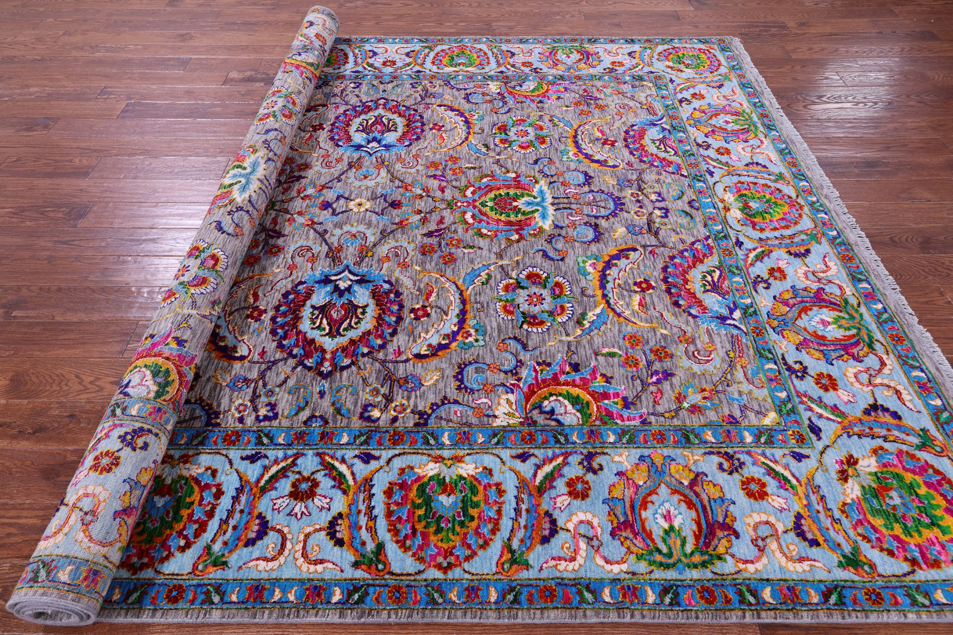 Grey Persian Tabriz Hand Knotted Wool & Silk Rug - 8' 1" X 10' 2" - Golden Nile