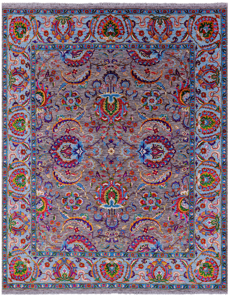 Grey Persian Tabriz Hand Knotted Wool & Silk Rug - 8' 1" X 10' 2" - Golden Nile