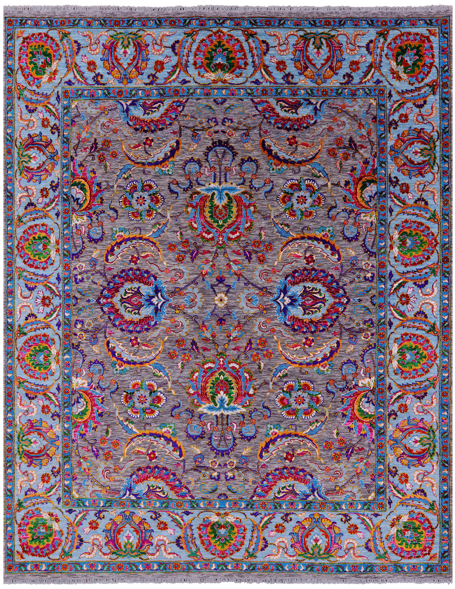 Grey Persian Tabriz Hand Knotted Wool & Silk Rug - 8' 1" X 10' 2" - Golden Nile