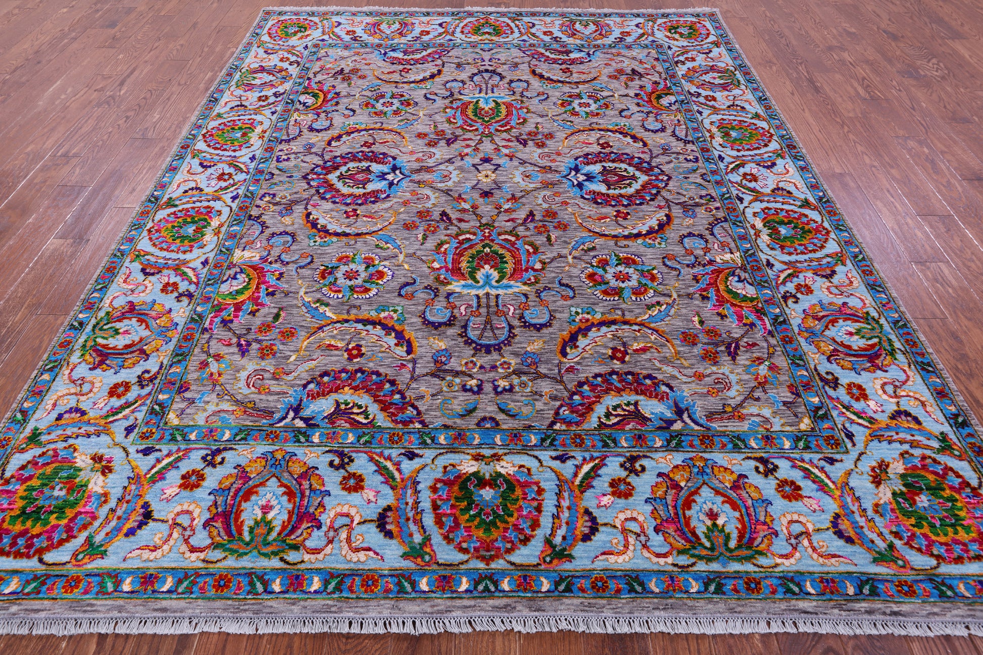 Grey Persian Tabriz Hand Knotted Wool & Silk Rug - 8' 1" X 10' 2" - Golden Nile
