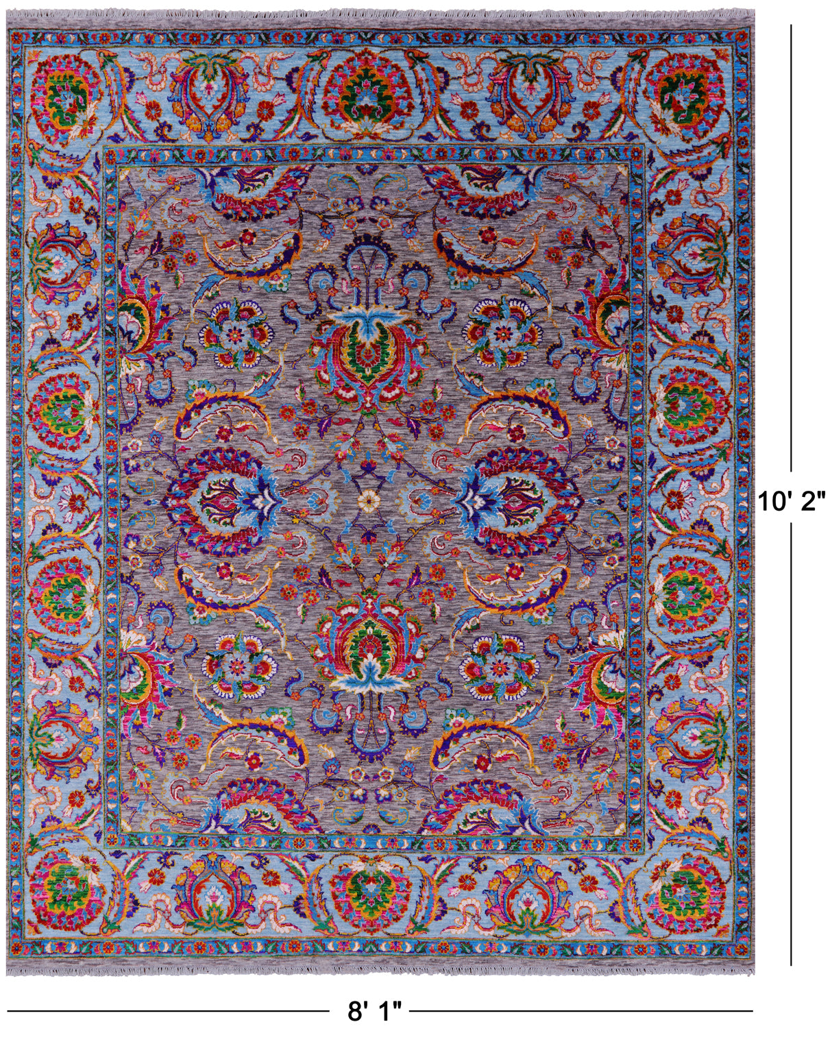 Grey Persian Tabriz Hand Knotted Wool & Silk Rug - 8' 1" X 10' 2" - Golden Nile