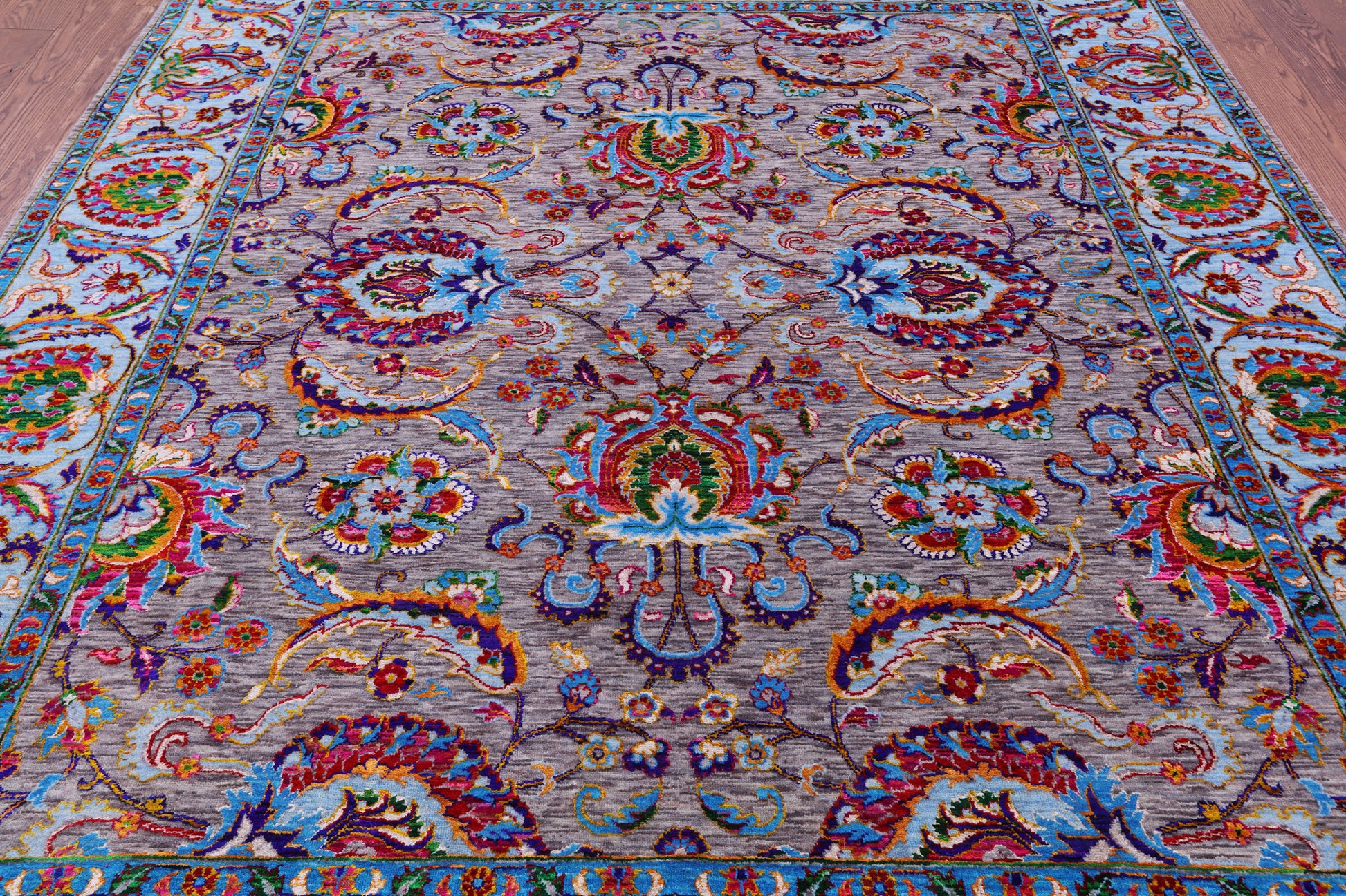 Grey Persian Tabriz Hand Knotted Wool & Silk Rug - 8' 1" X 10' 2" - Golden Nile