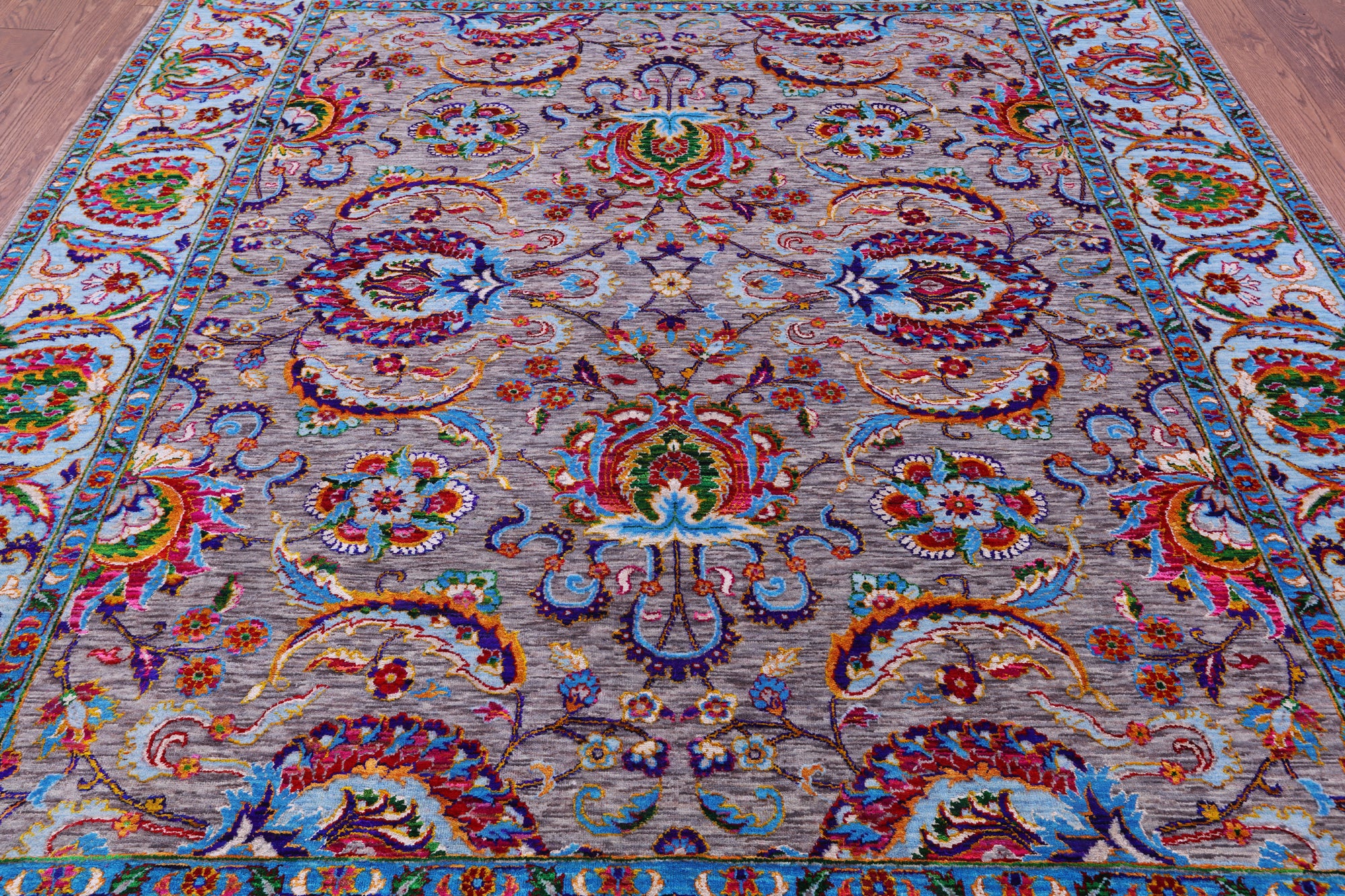 Grey Persian Tabriz Hand Knotted Wool & Silk Rug - 8' 1" X 10' 2" - Golden Nile