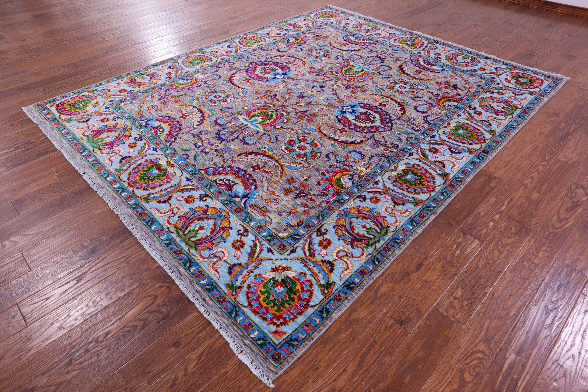 Grey Persian Tabriz Hand Knotted Wool & Silk Rug - 8' 1" X 10' 2" - Golden Nile