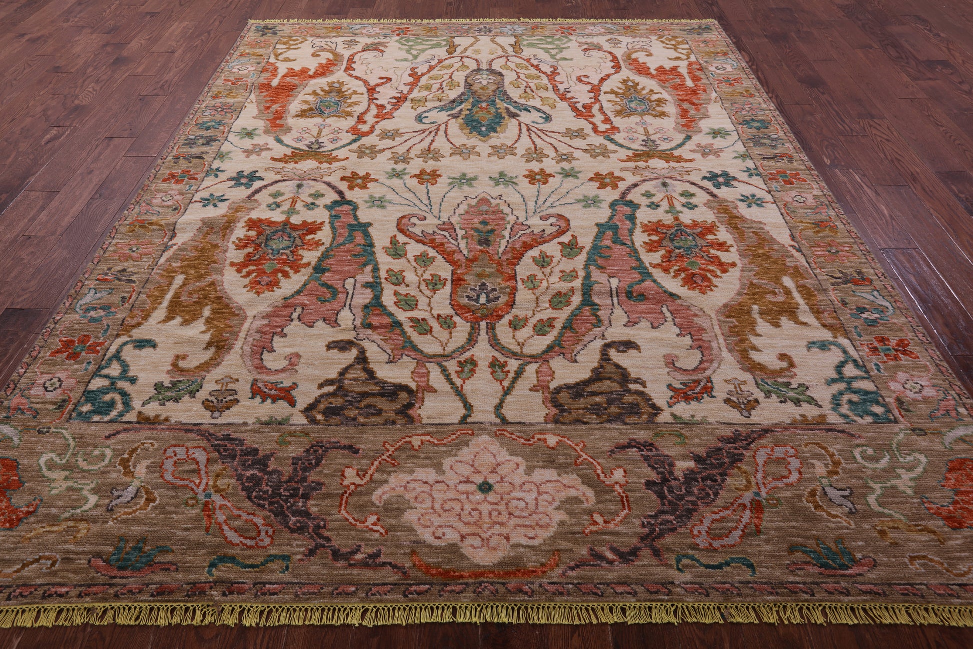 Ivory Turkish Oushak Hand Knotted Wool Rug - 8' 2" X 10' 0" - Golden Nile