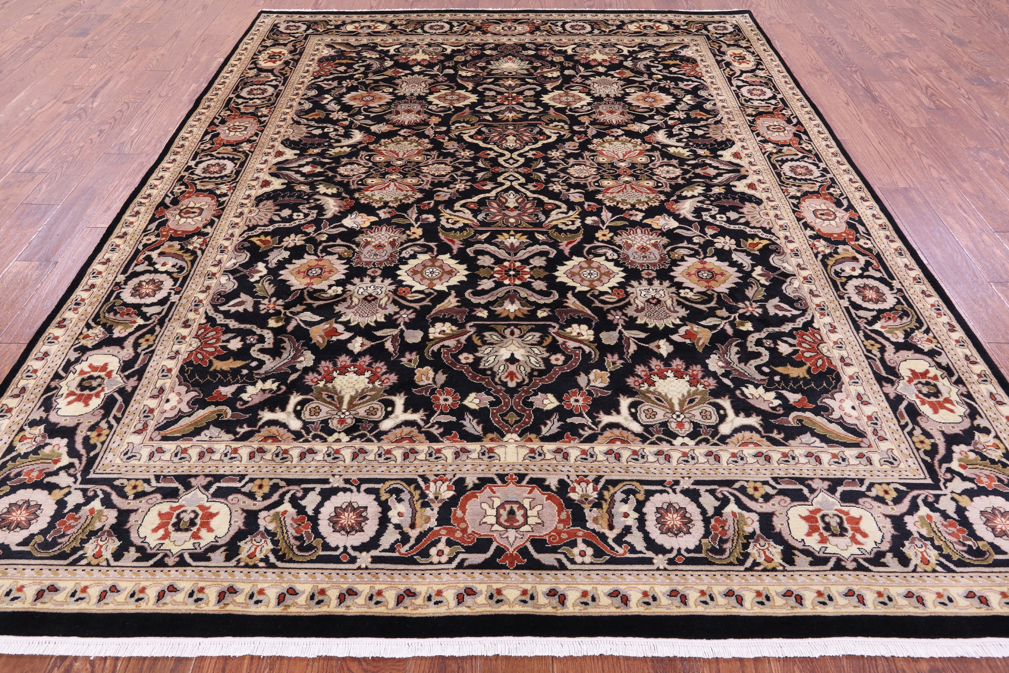 Black Persian Tabriz Hand Knotted Wool Rug - 8' 0" X 10' 3" - Golden Nile