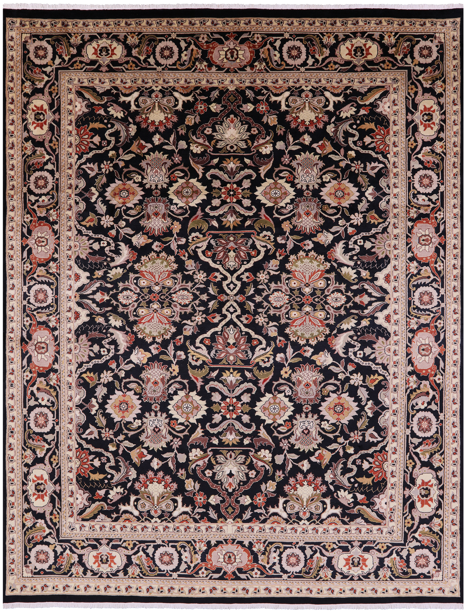 Black Persian Tabriz Hand Knotted Wool Rug - 8' 0" X 10' 3" - Golden Nile
