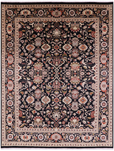 Black Persian Tabriz Hand Knotted Wool Rug - 8' 0" X 10' 3" - Golden Nile