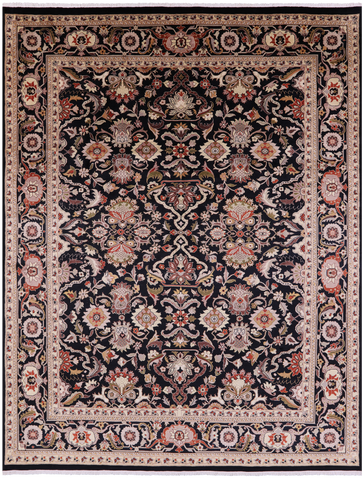 Black Persian Tabriz Hand Knotted Wool Rug - 8' 0