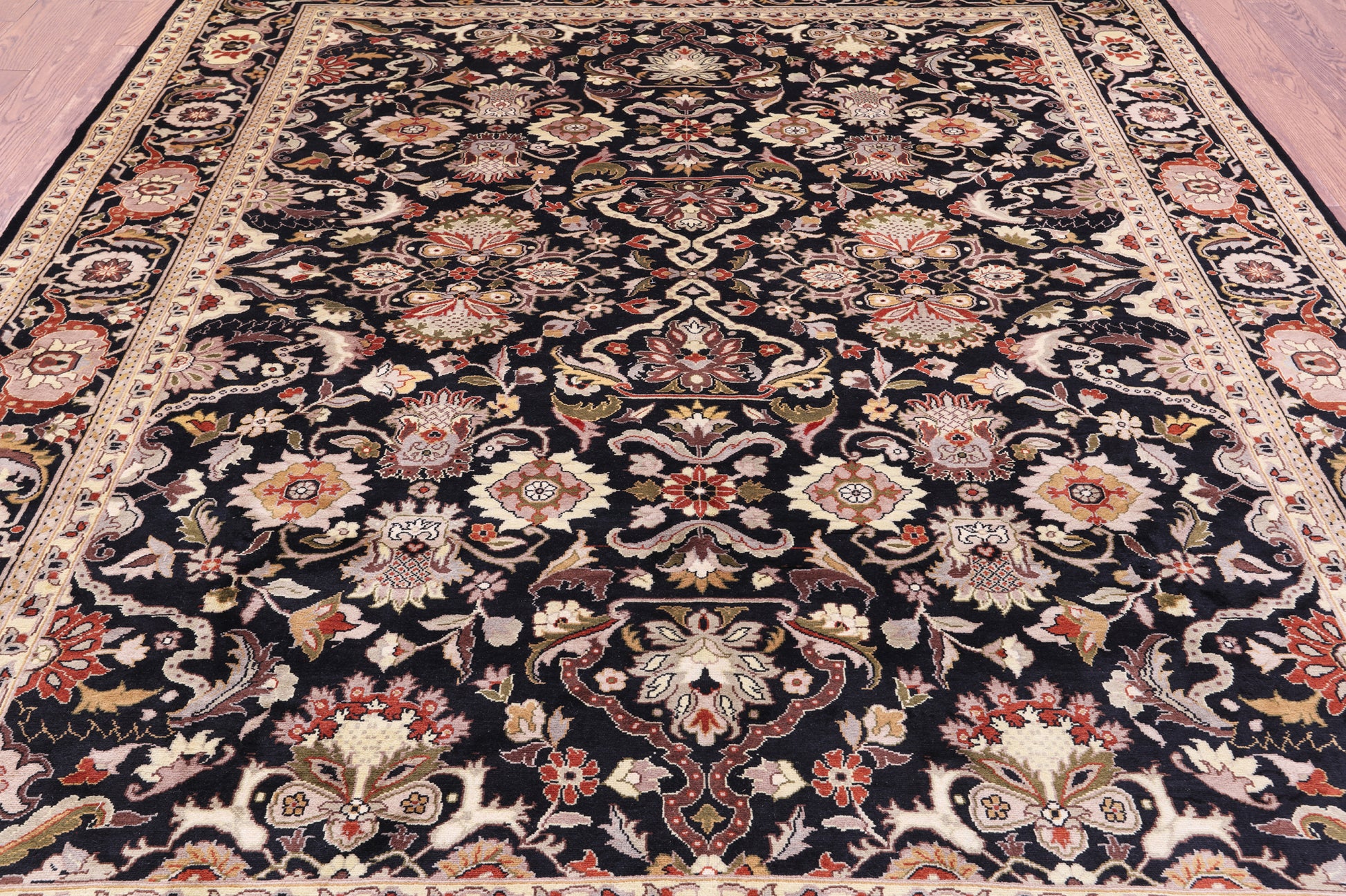 Black Persian Tabriz Hand Knotted Wool Rug - 8' 0" X 10' 3" - Golden Nile