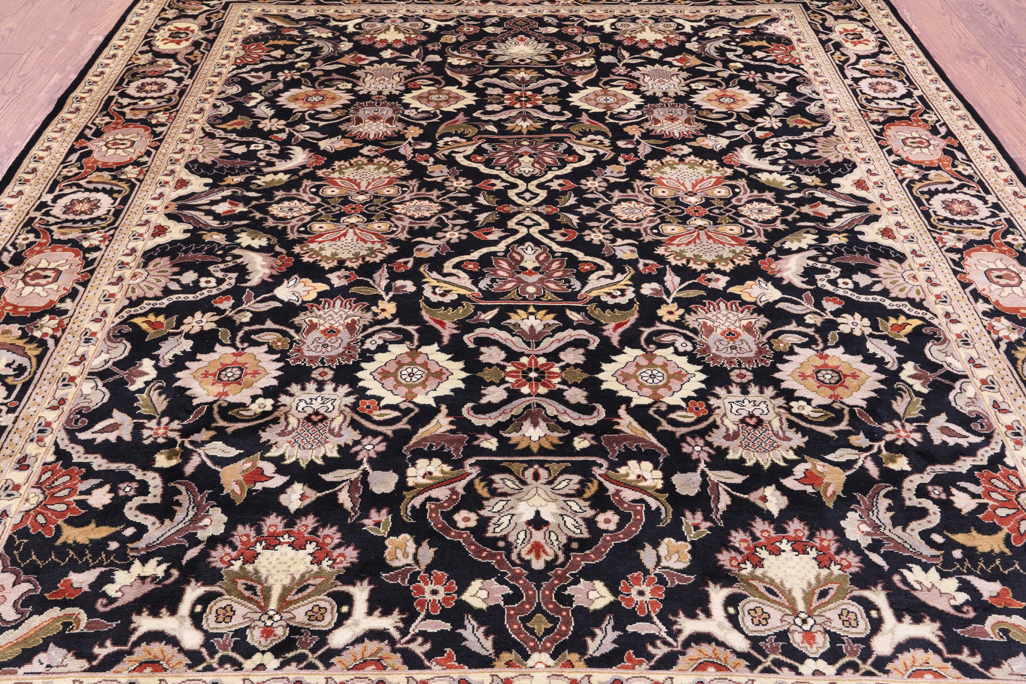 Black Persian Tabriz Hand Knotted Wool Rug - 8' 0" X 10' 3" - Golden Nile