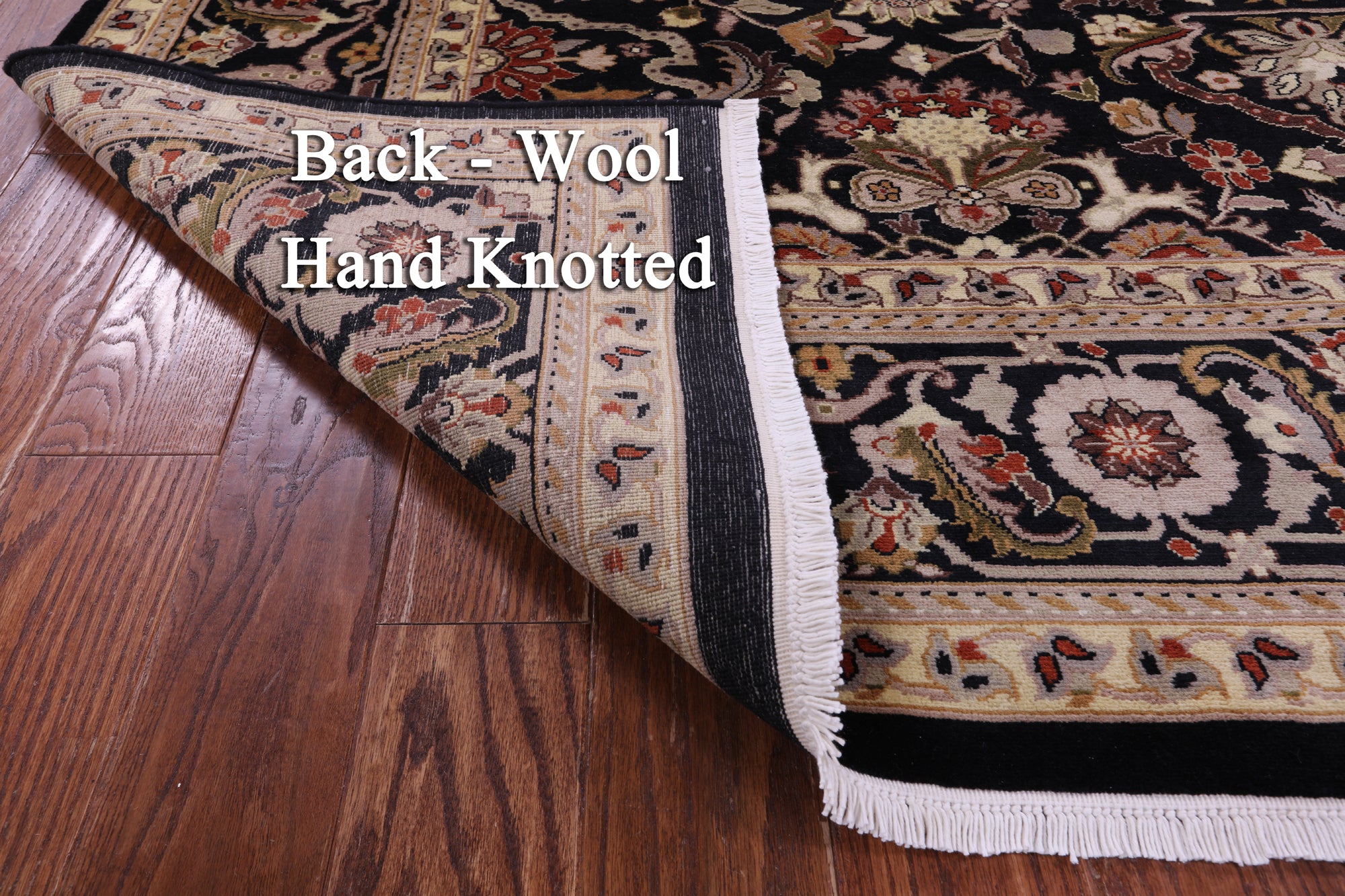 Black Persian Tabriz Hand Knotted Wool Rug - 8' 0" X 10' 3" - Golden Nile