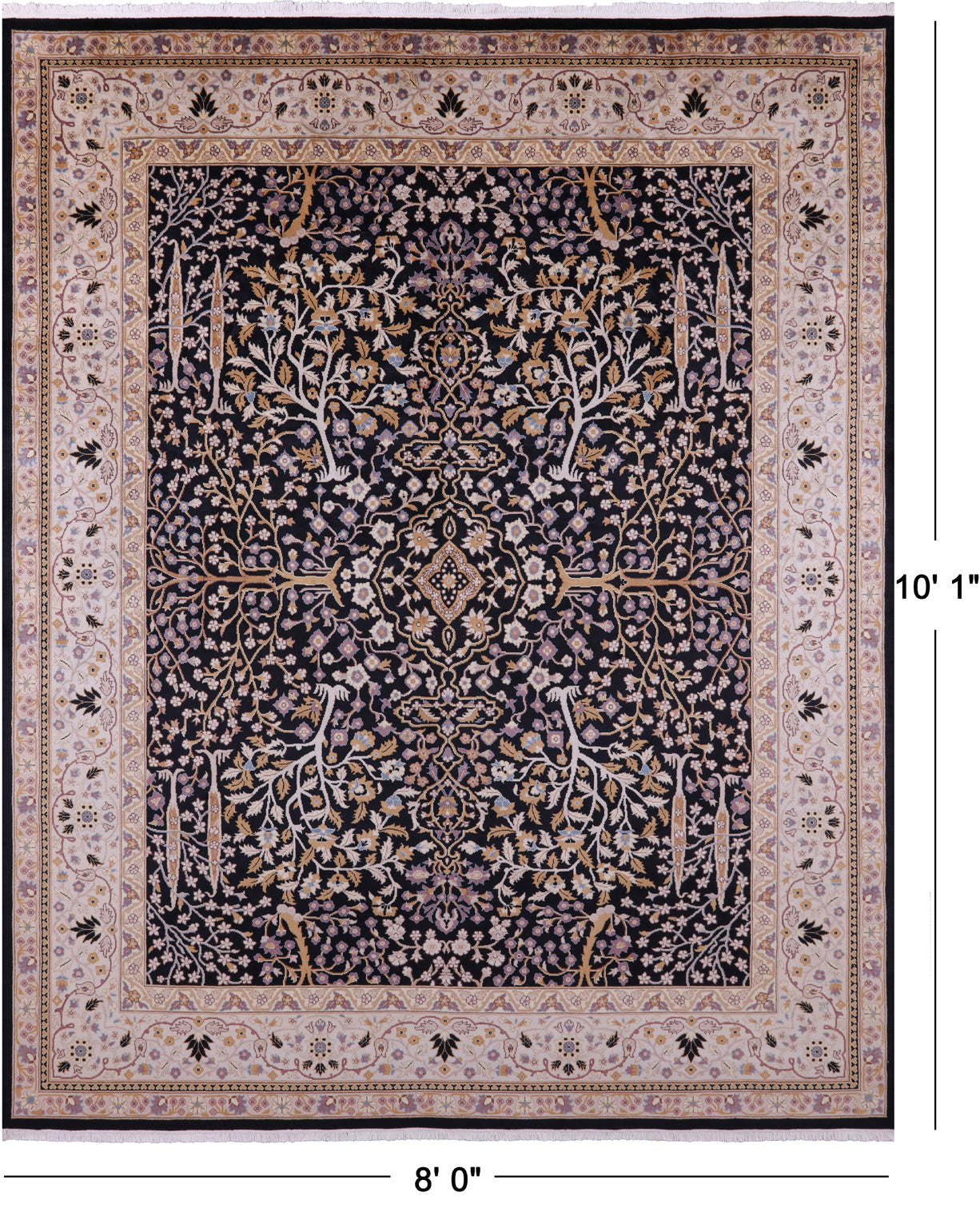 Black Persian Ziegler Hand Knotted Wool Rug - 8' 0" X 10' 1" - Golden Nile