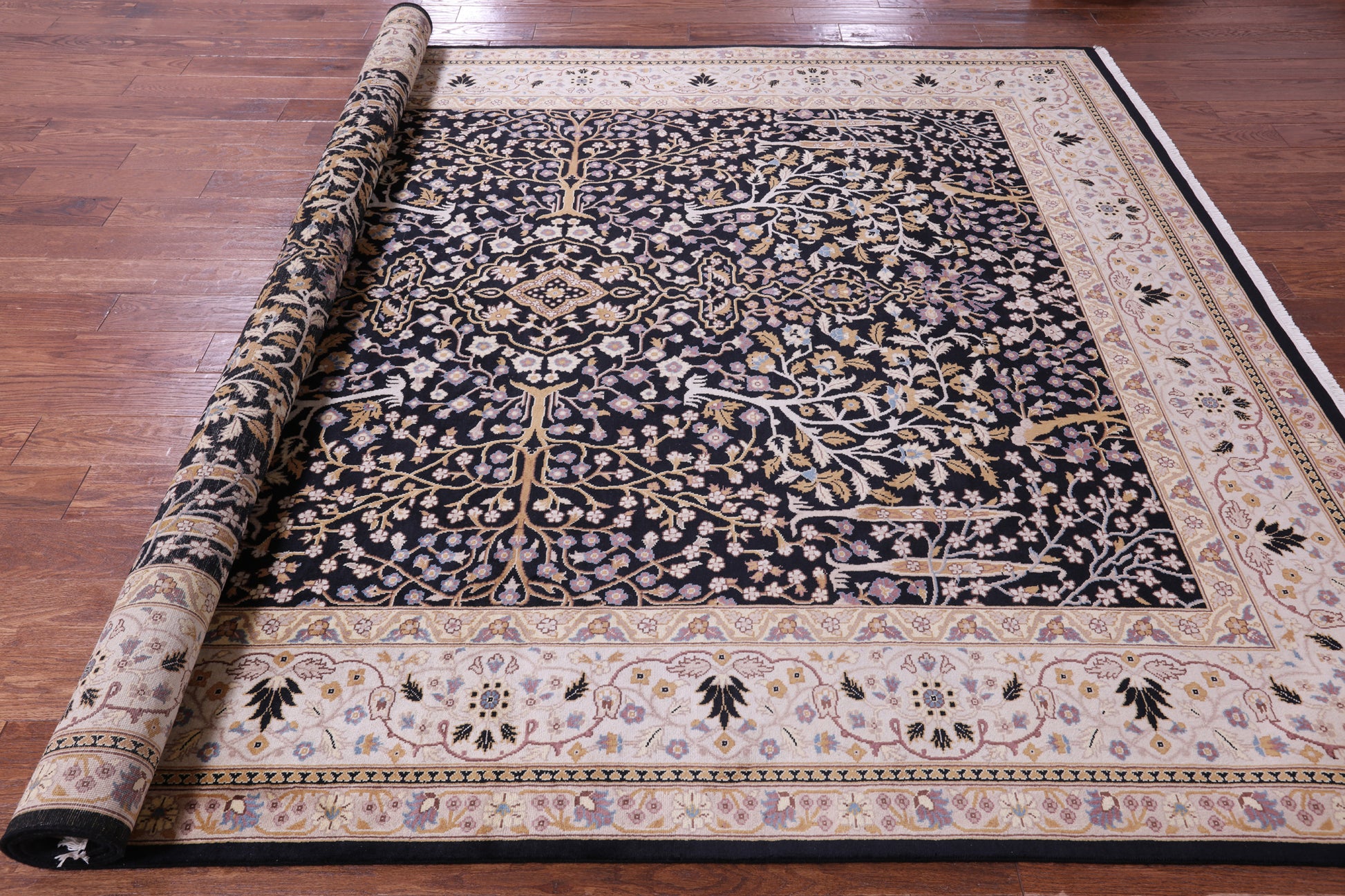 Black Persian Ziegler Hand Knotted Wool Rug - 8' 0" X 10' 1" - Golden Nile