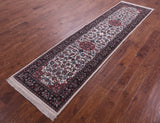 Ivory Persian Tabriz Hand Knotted Wool & Silk Runner Rug - 2' 7" X 9' 10" - Golden Nile