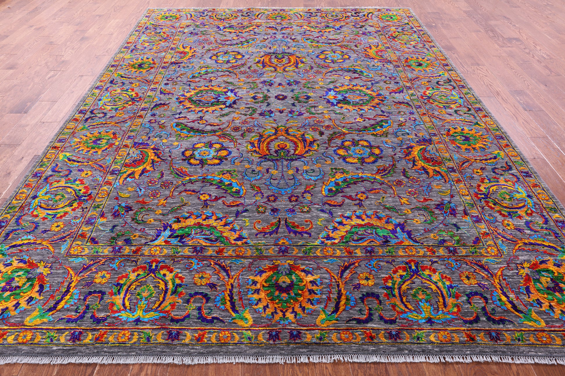 Grey Persian Tabriz Hand Knotted Wool & Silk Rug - 9' 1" X 12' 0" - Golden Nile