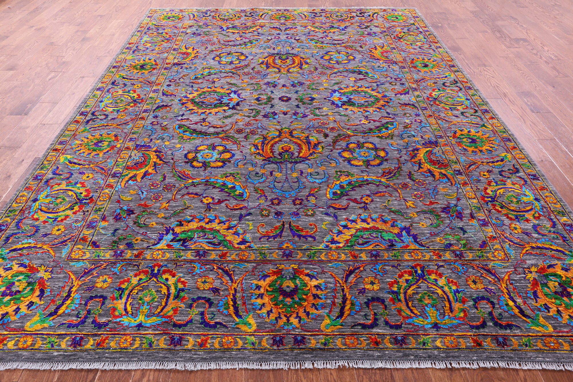 Grey Persian Tabriz Hand Knotted Wool & Silk Rug - 9' 1" X 12' 0" - Golden Nile