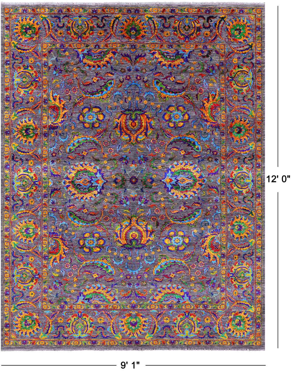 Grey Persian Tabriz Hand Knotted Wool & Silk Rug - 9' 1" X 12' 0" - Golden Nile