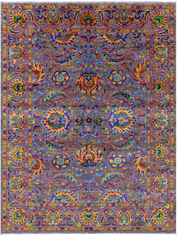 Grey Persian Tabriz Hand Knotted Wool & Silk Rug - 9' 1