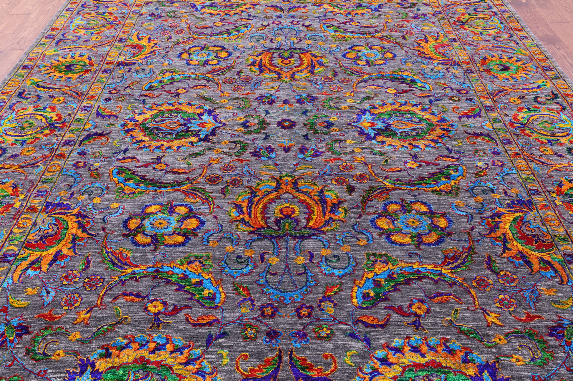 Grey Persian Tabriz Hand Knotted Wool & Silk Rug - 9' 1" X 12' 0" - Golden Nile