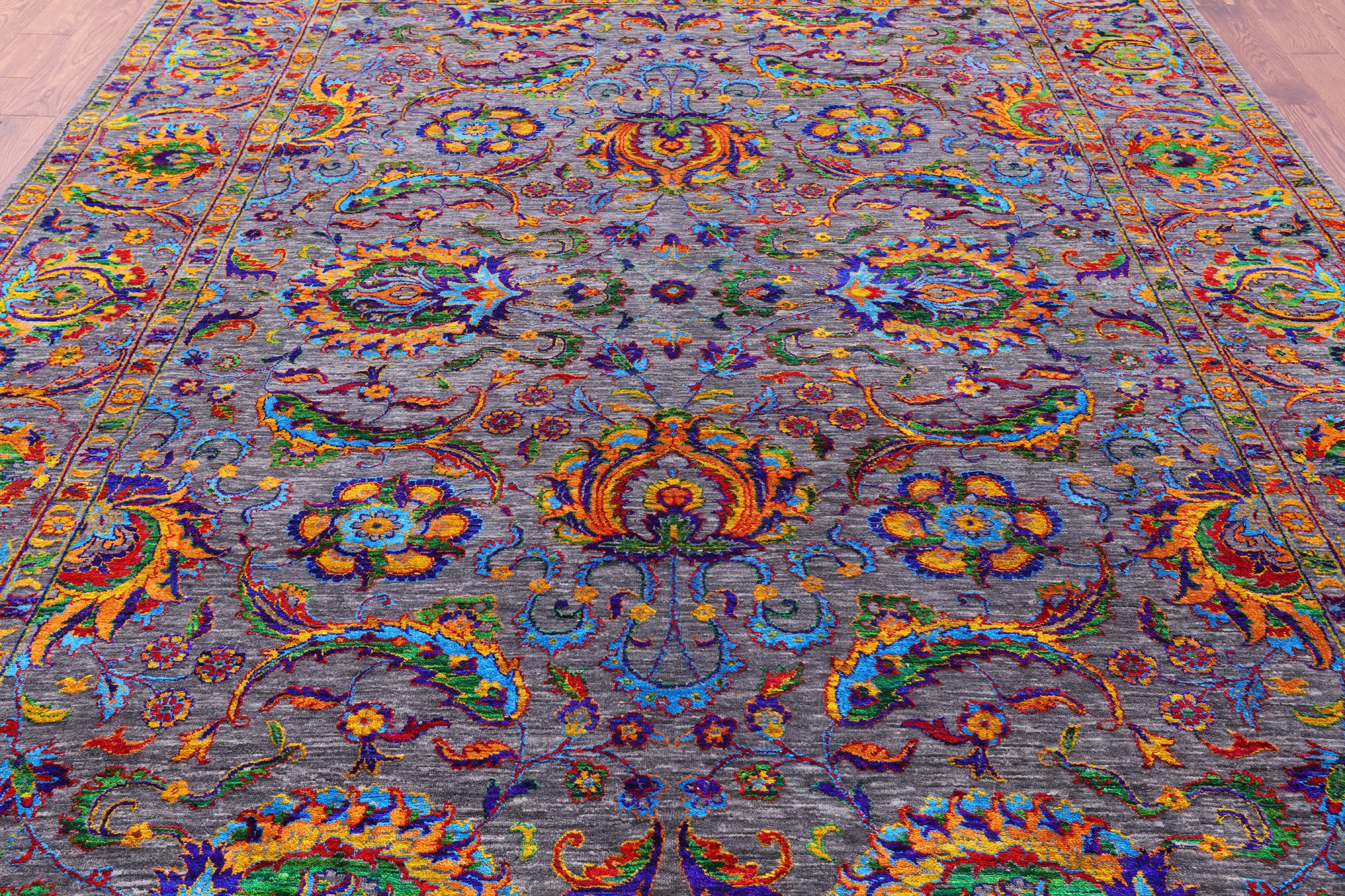 Grey Persian Tabriz Hand Knotted Wool & Silk Rug - 9' 1" X 12' 0" - Golden Nile