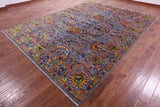 Grey Persian Tabriz Hand Knotted Wool & Silk Rug - 9' 1" X 12' 0" - Golden Nile