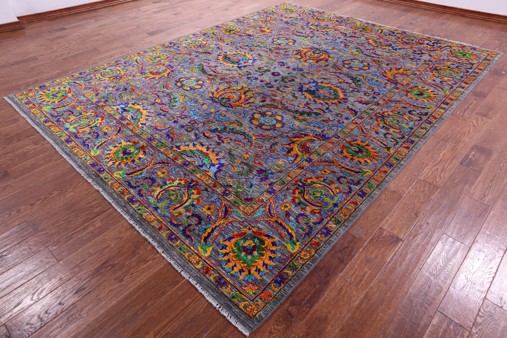 Grey Persian Tabriz Hand Knotted Wool & Silk Rug - 9' 1" X 12' 0" - Golden Nile