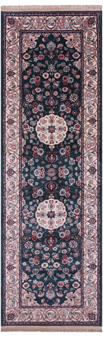 Green Persian Tabriz Handmade Wool Runner Rug - 2' 7