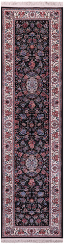 Black Persian Tabriz Handmade Wool & Silk Runner Rug - 2' 7