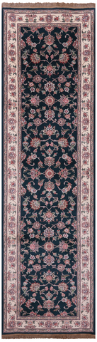 Green Persian Tabriz Handmade Wool & Silk Runner Rug - 2' 7