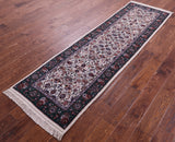 Ivory Persian Tabriz Hand Knotted Wool & Silk Runner Rug - 2' 4" X 8' 1" - Golden Nile