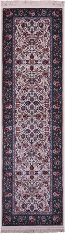 Ivory Persian Tabriz Hand Knotted Wool & Silk Runner Rug - 2' 4