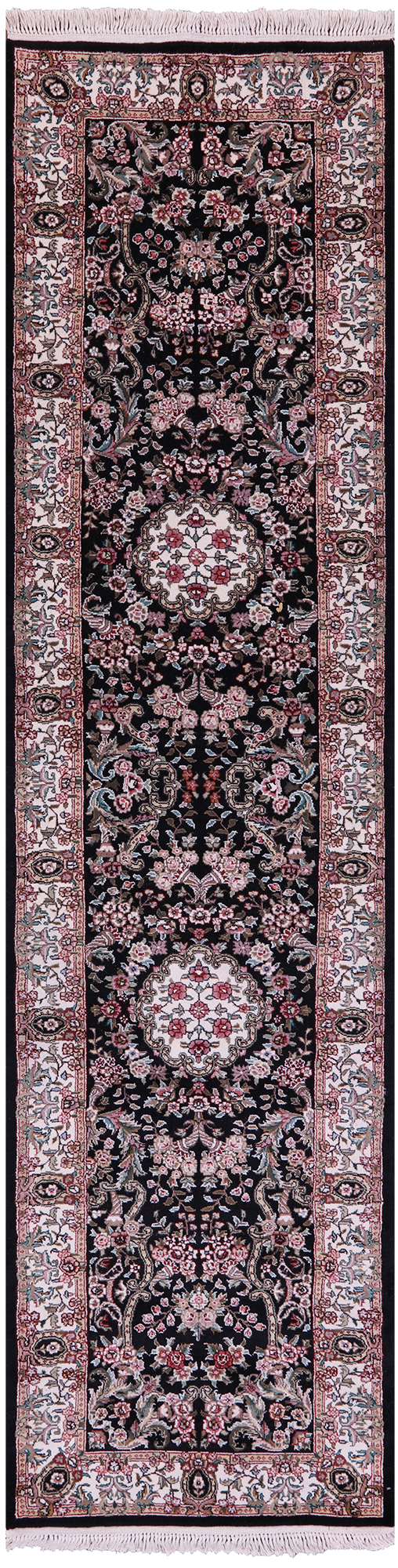 Black Persian Tabriz Handmade Wool Runner Rug - 2' 7" X 9' 10" - Golden Nile